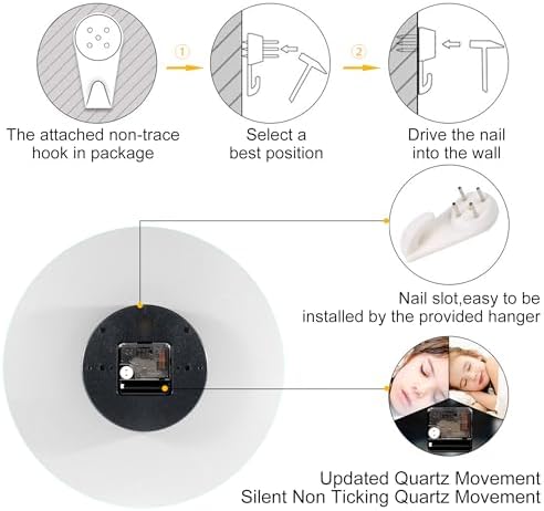 VIKMARI Aurora Black Gold Silent 12" Wall Clock Bathroom Living Room Decor - Image 5