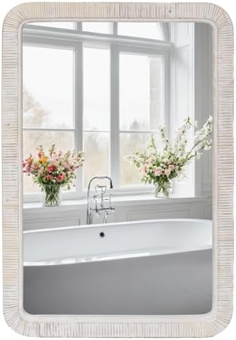 FUIN 20" x 30" Rattan Wicker Rectangle Wall Mounted Bathroom Mirror by FUIN