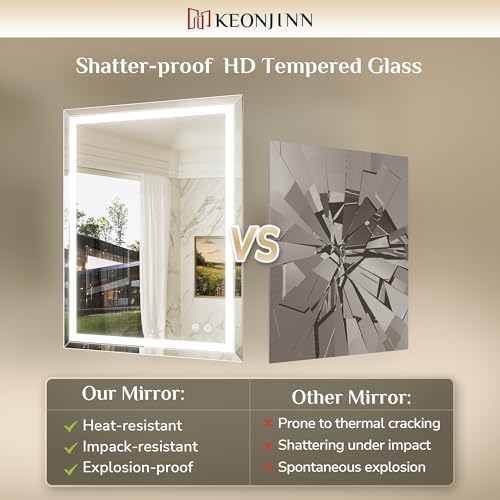 Keonjinn Beveled Lighted Bathroom Mirror 22 x 30 Inch, Frontlit & Backlit - Image 6