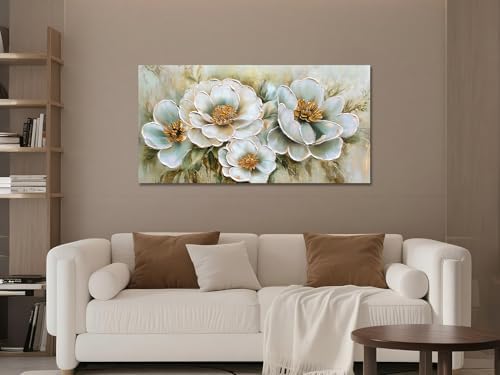 Arjun Flower Wall Art Canvas Vintage Textured Floral Framed Large 40"x20" - Image 2