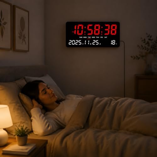 Digital Clock Large Display, LED wall Clock 12/24Hr Format, - Image 2