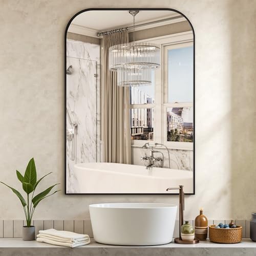 Delma 40"x28" Black Metal Framed Bathroom Mirror - Image 2