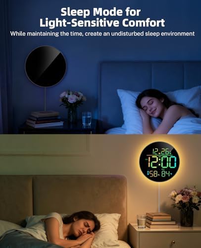 10" Round Digital Wall Clock for Bedroom, 13-Color RGB Model Large LED Display - Image 4