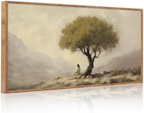HLNIUC Jesus Sitting Under Olive Tree Canvas Wall Art, Religious Christian by HLNIUC