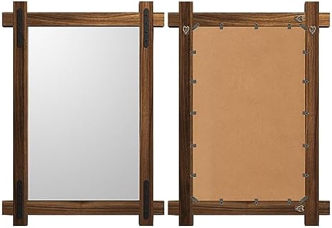 YOSHOOT Farmhouse Wood Bathroom Mirror, Round Corner Vanity Mirror - Image 3