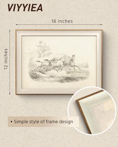 VIYYIEA Vintage Framed Wild Horses Sketch Canvas Wall Art - Image 2