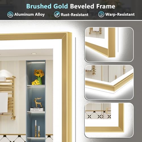 77x36 Gold Beveled LED Lighted Bathroom Mirror, Backlit & Front Lit - Image 3
