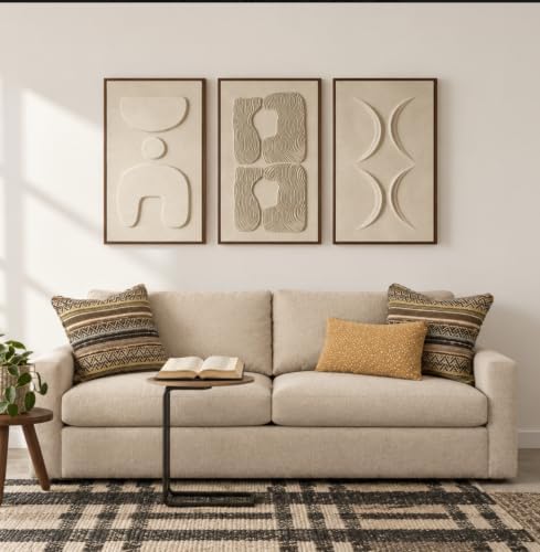 Thalasse Abstract Wall Art Large Framed 3D Sand Beige 16x24 In by Thalasse%7C3DTactileWallArt