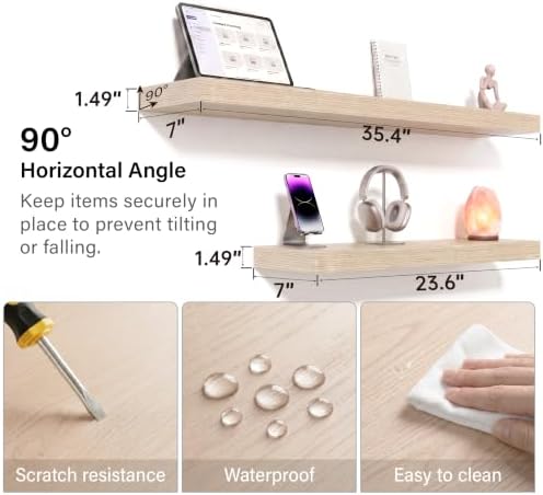 Oak Long Floating Shelves, 36 Inch Wooden Bathroom Shelf Set of 2 - Image 5