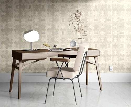 AMINAH DECO Greek Key Pattern Wallpaper 17.7"x236.0" Textured Metallic Gold on - Image 2