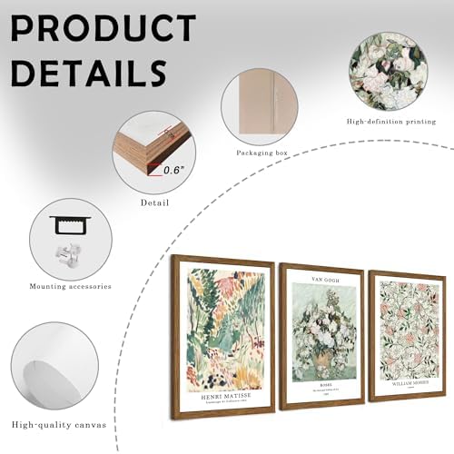 Matisse Van Gogh Morris Wall Art Set Of 3 Neutral Flower Canvas Print - Image 6