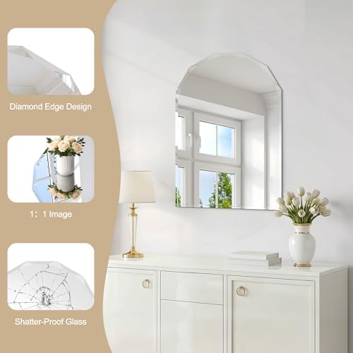 Beveled Arched Mirror, 5mm Tempered Glass, Decorative Frameless Wall Mirror - Image 4