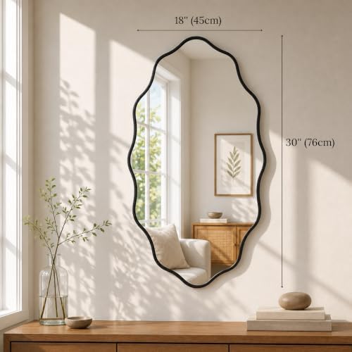 PERFNIQUE Black Scalloped Mirror, Hanging Leaning - Image 2