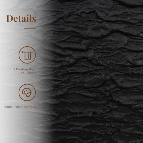 Zessonic Black Hand-Painted Thick Textured 3D Abstract Wall Art - Image 4