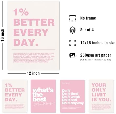 DSHFG Motivational Inspirational Office Wall Art Decor Pink Prints 4Pcs - Image 2