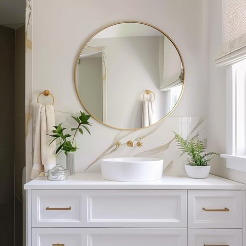 Sunniry Gold Circle Mirror, 20 inch Round Wall Mirror, Brushed Metal Frame - Image 4