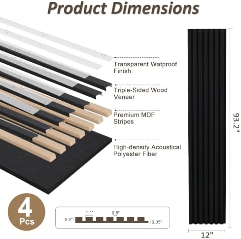 Acoustic Wall Panels, 93.2" x 12" Wood Slat Wall Panel - Image 2