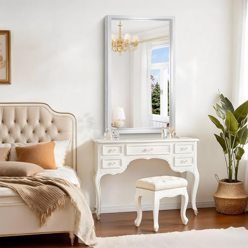 24 x 40 inch Brushed Silver Bathroom Mirror, Metal Framed Rectangle Mirror - Image 4