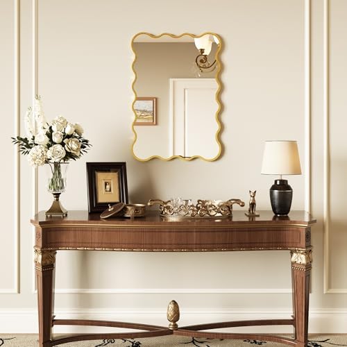 Kelly Miller 22x32 Gold Scalloped Mirror, Wavy Edge Decorative Wall Mirror - Image 6