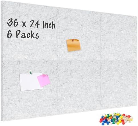DOLLAR BOSS Felt Cork Board Tiles 6 Pcs 12"x12" Bulletin Board, Light Grey by DOLLARBOSS