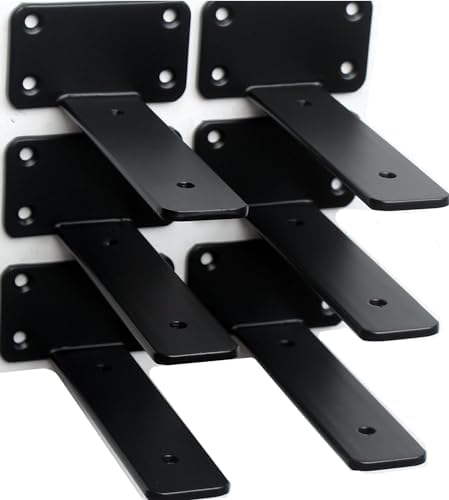 6 Pack - 4 inch Black Hidden L Shelf Bracket Iron Floating Shelf Brackets by MHMYDZ
