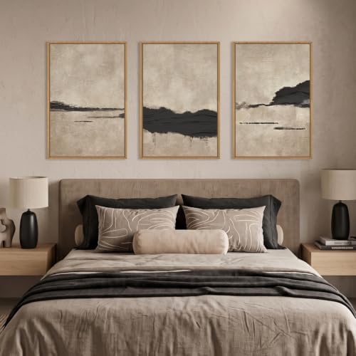 Aryroi Black and Tan Abstract Neutral Framed Canvas Wall Art Set, Dark Brown - Image 4