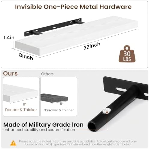 Acovy 32x8in Floating Shelves 2 Pack, Wall Mount Display Shelf - Image 3