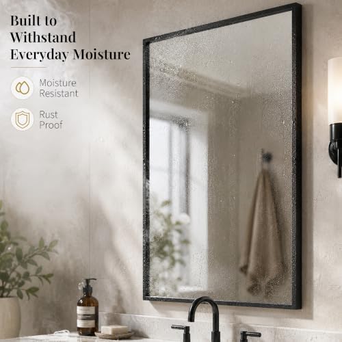 24 x 36 Inch Matte Black Framed Rectangle Bathroom Vanity Mirror - Image 4