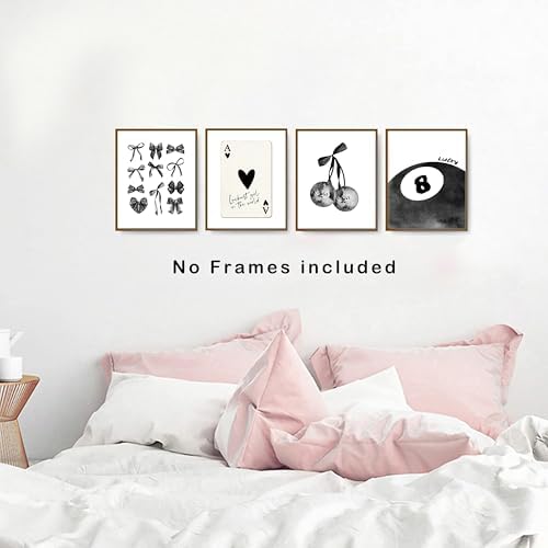 okaxscm Black Coquette Trendy Preppy Wall Art Prints Set of 4, Coquette Room - Image 4
