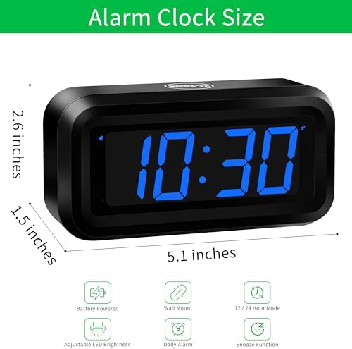KWANWA Small Digital Alarm Clock, 1.2inch Dark Blue LED Digits, Adjustable - Image 2