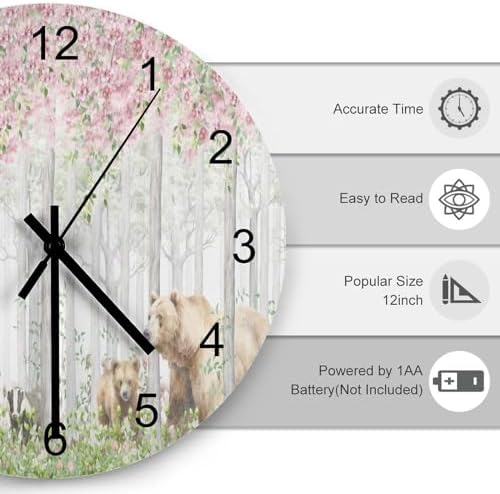 Forest Wall Clock Silent Non Ticking Battery Operated, Cartoon Nature Forest - Image 3