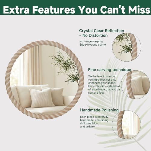 24"x24" Round Solid Wood Farmhouse Decorative Wall Mirror - Image 5