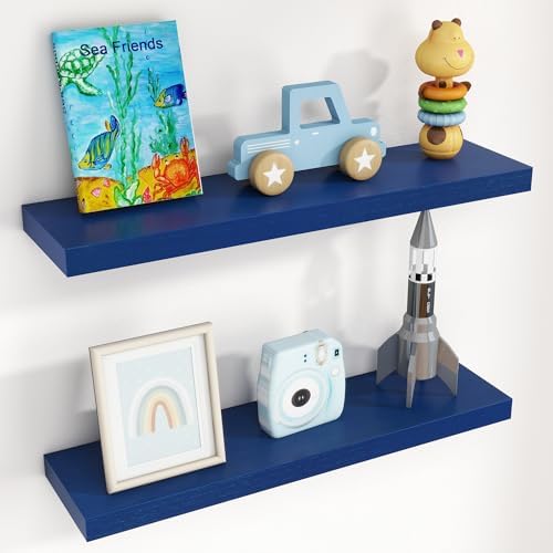 fuqing 30 Inch Floating Shelves, 6.7 Inch Deep Blue Wall Shelves Set of 2 by Fuqing