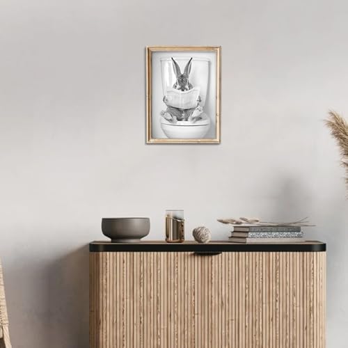 uniro Funny Bathroom Wall Art Prints Funny Rabbit on Toilet Wall Art Vintage - Image 5