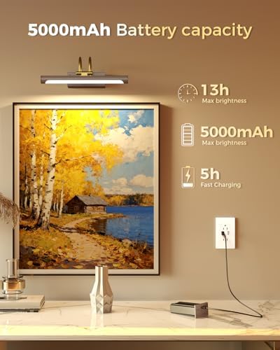 Picture Light, 12.6″ Wireless Battery Operated Rechargeable LED Wall Light - Image 3