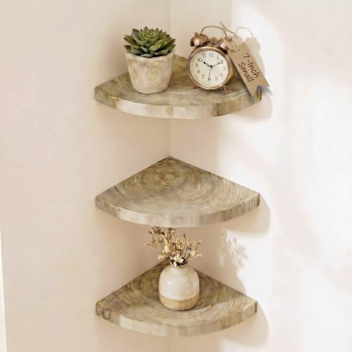 3 Pcs Corner Floating Shelves for Wall Solid Wood 7 Inch by Unknown