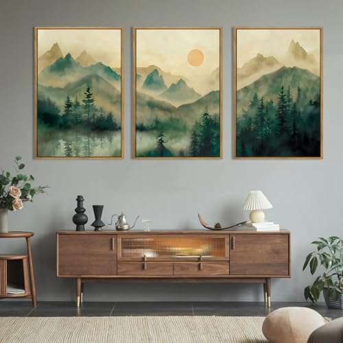 IARTTOP Extra Large Green Forest Wall Art 24x36 Inch Framed Foggy Mountain - Image 5
