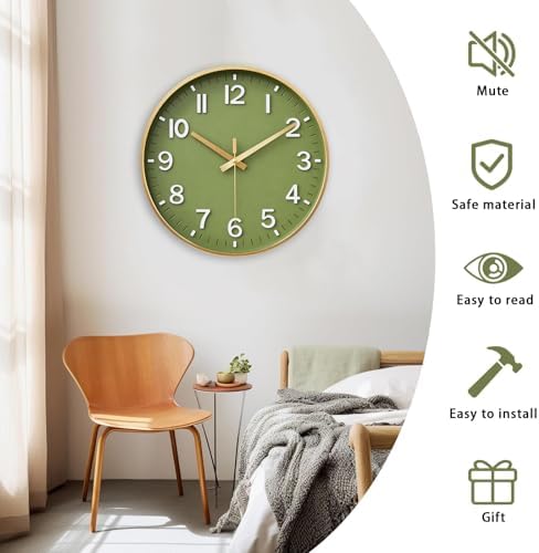 HZDHCLH 10 Inch Wall Clock Battery Operated Silent Non Ticking Green Modern - Image 4