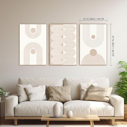 SAFERRYHOME Boho Neutral Abstract Beige Modern Wall Art Set of 3 - Image 3