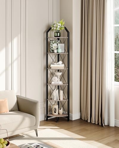 CHOEZON 6-Tier Corner Shelf, Industrial Corner Bookshelf, 71.2" Corner Storage - Image 5