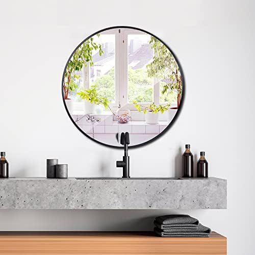 24 Inch Round Mirror, Metal Frame Wall Mirror Mounted Black Circle Mirrors - Image 3