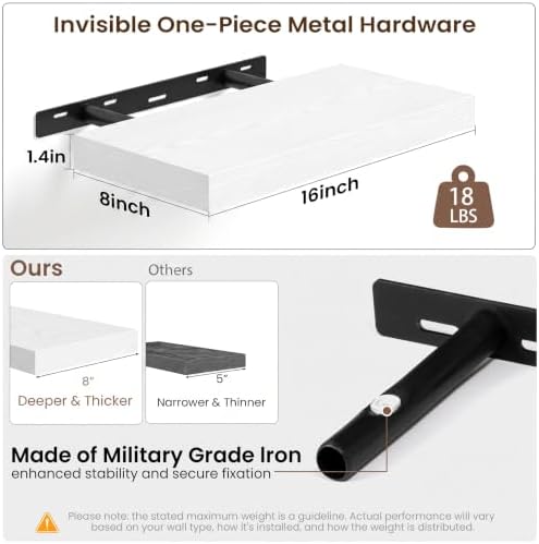 Acovy 16x8in Floating Shelves 2 Pack, Wall Mount Display Shelf - Image 3