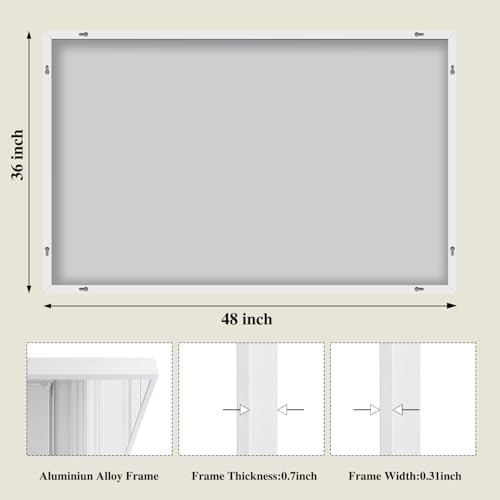 Koonmi White Rectangle Wall Mirror, 36x48 Inch Bathroom Mirror, Aluminum Frame - Image 2