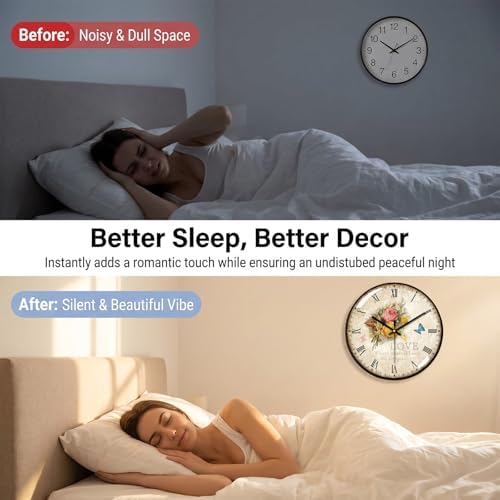 Wall Clock —12-inch Silent, No Ticking Sound, Battery Operated, Vintage Floral - Image 3