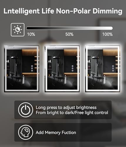 36x24 inches LED Bathroom Mirror Anti Fog Adjustable Brightness Backlit Front - Image 4