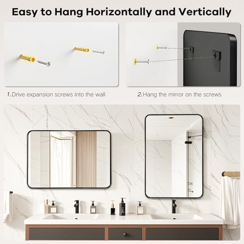 Black Bathroom Vanity Mirror Over Sink 26x38, Large Wall Mounted Mirror - Image 5