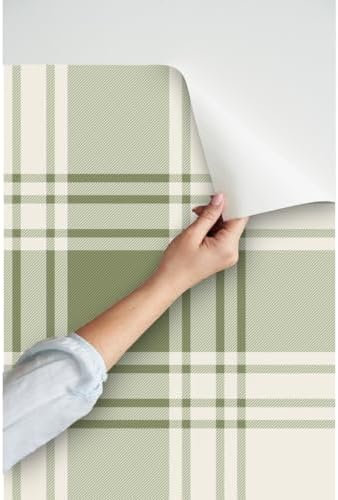 Spoonflower Sage Green Plaid Peel and Stick Wallpaper - Image 3