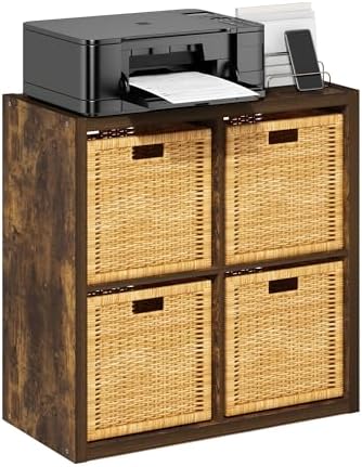 Furinno Cubicle 4-Cube Book Shelf, Extra Thick Frame Bookshelf, Amber Pine by Furinno-FitsYourSpaceFitsYourBudget