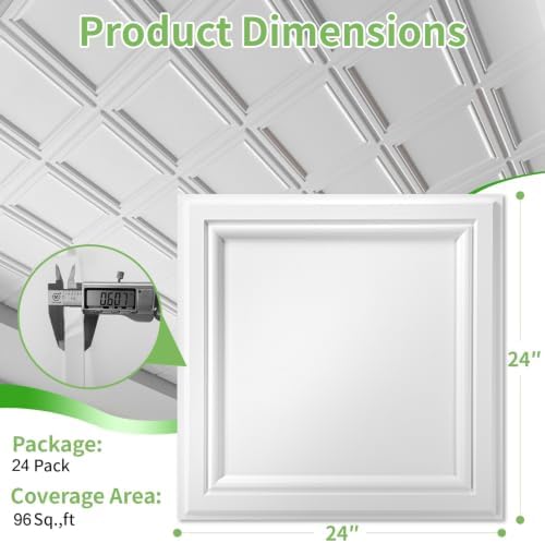 Art3d 3D PVC Ceiling Tiles 24x24 in, 96 Sq.Ft, Square White - Image 4
