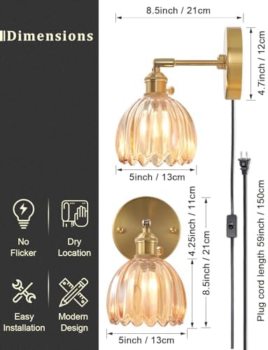 Plug in and Hardwired Wall Sconces, Luxury Vintage Tulip Crystal Glass Shade - Image 4